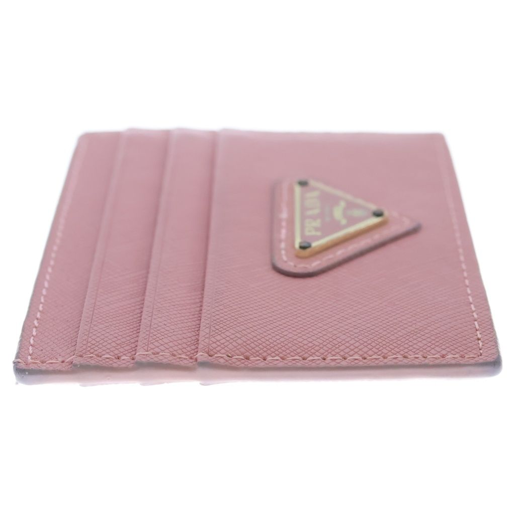 Prada Saffiano Triang Triangle Logo Leather Card Case Pink — view 3