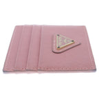 Prada Saffiano Triang Triangle Logo Leather Card Case Pink — view 3