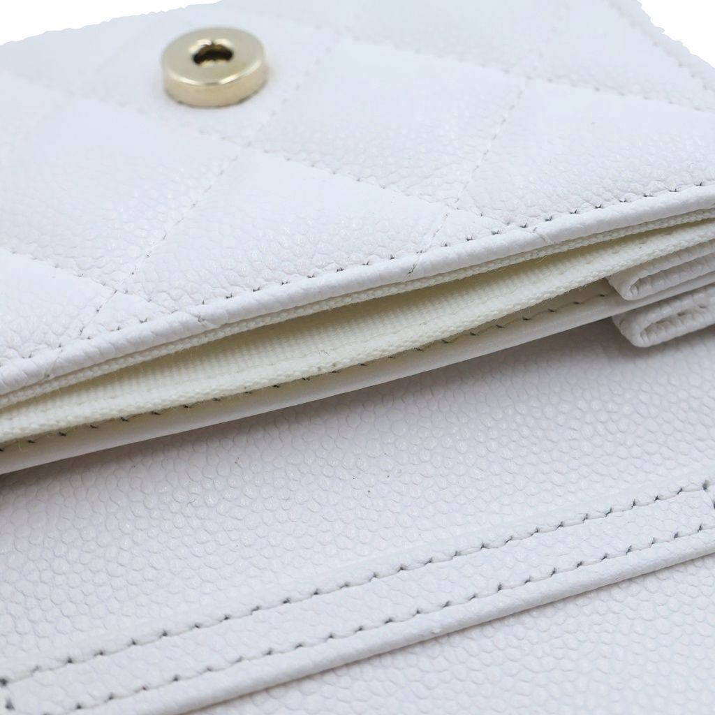 Chanel Quilted Mini Chain Wallet White Caviar Leather Gold Shoulder Bag — view 5