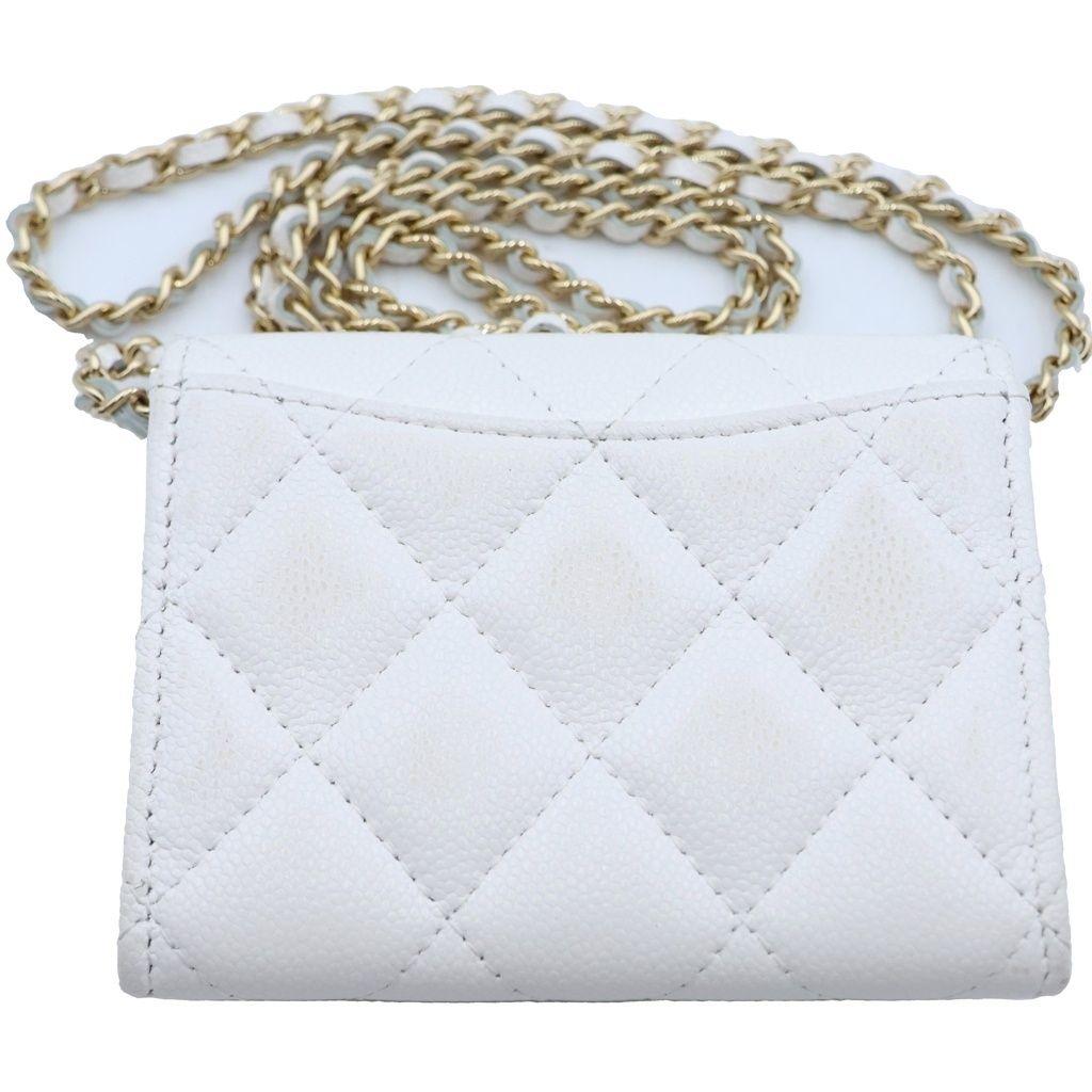 Chanel Quilted Mini Chain Wallet White Caviar Leather Gold Shoulder Bag — view 2
