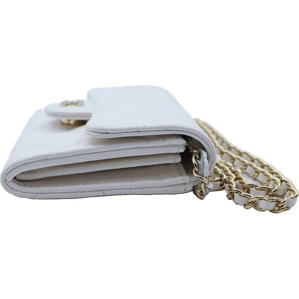 Chanel Quilted Mini Chain Wallet White Caviar Leather Gold Shoulder Bag — view 4
