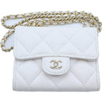 Chanel Quilted Mini Chain Wallet White Caviar Leather Gold Shoulder Bag