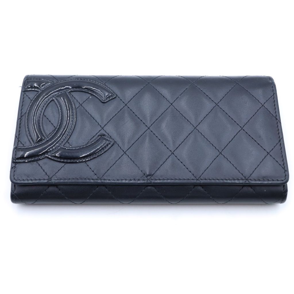 Chanel Cambon Line CC Logo Wallet Card Case Bifold Black Lambskin