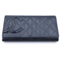 Chanel Cambon Line CC Logo Wallet Card Case Bifold Black Lambskin