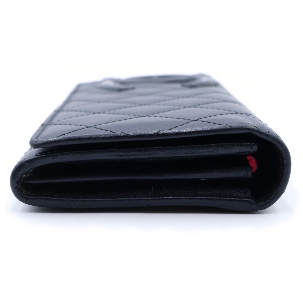 Chanel Cambon Line CC Logo Wallet Card Case Bifold Black Lambskin — view 3