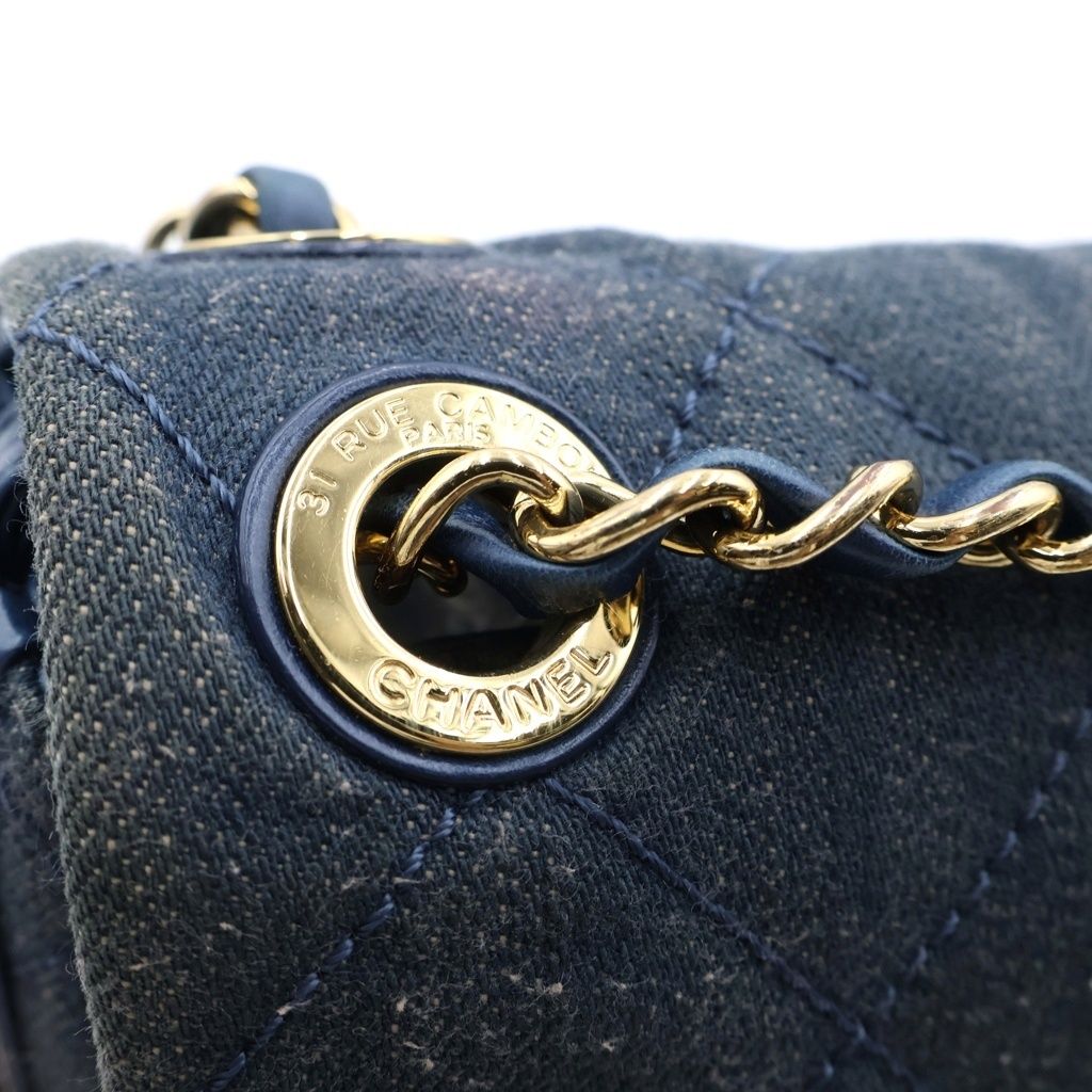 Chanel Quilted Denim Chain Shoulder Bag Indigo Blue Leather Gold — view 7