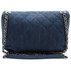 Chanel Quilted Denim Chain Shoulder Bag Indigo Blue Leather Gold — view 2