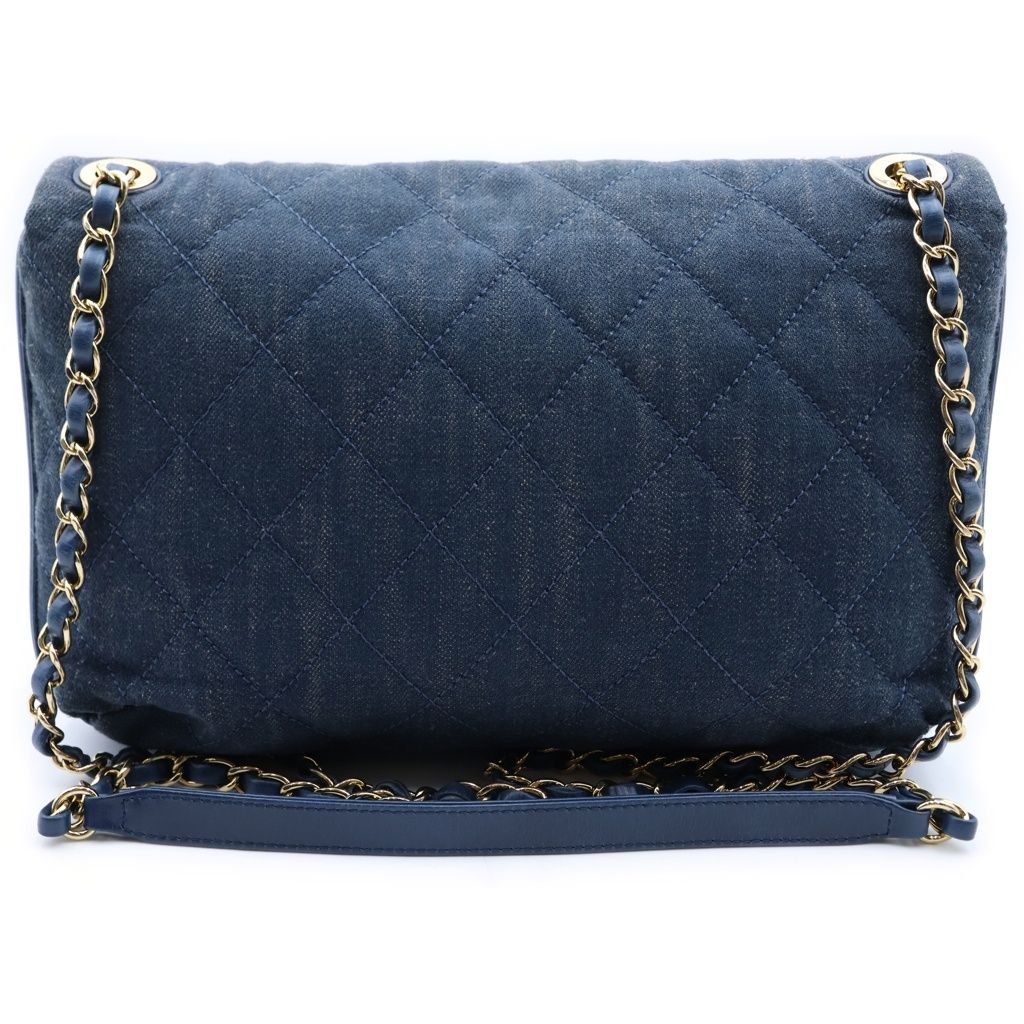 Chanel Quilted Denim Chain Shoulder Bag Indigo Blue Leather Gold — view 2