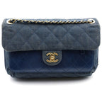 Chanel Quilted Denim Chain Shoulder Bag Indigo Blue Leather Gold