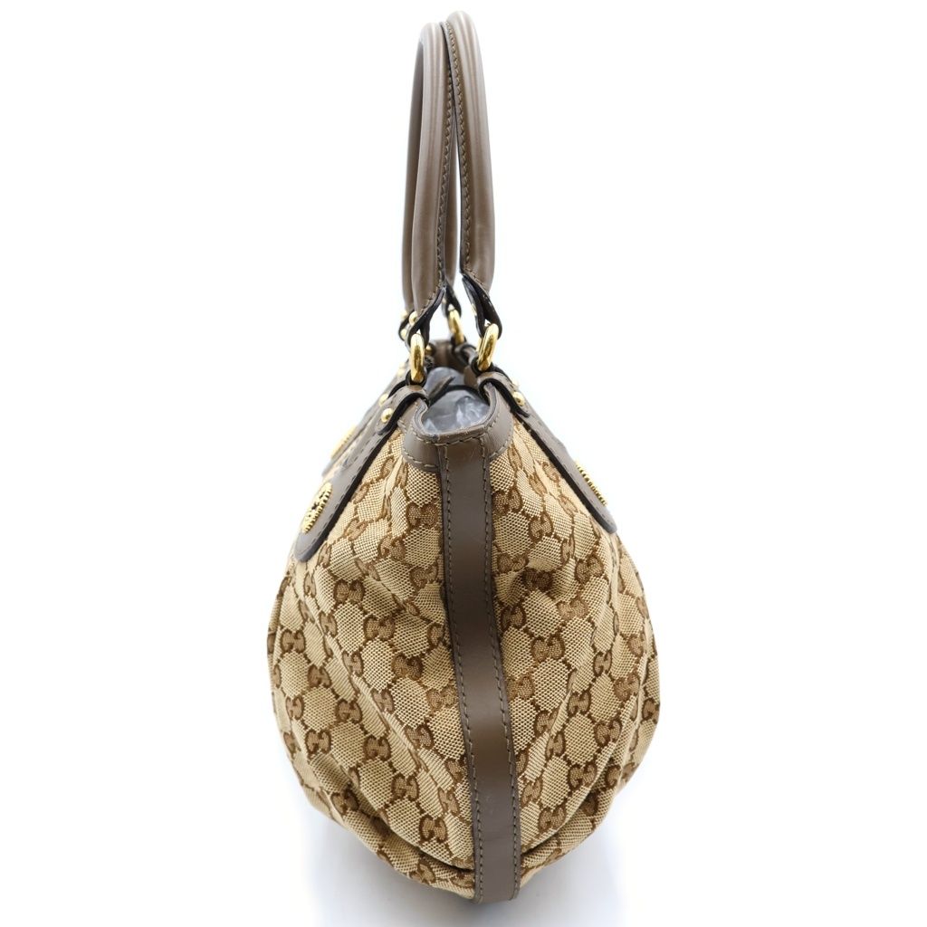 Gucci GG Canvas Scarlet Tote Bag Brown Beige Leather Gold — view 3
