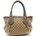 Gucci GG Canvas Scarlet Tote Bag Brown Beige Leather Gold