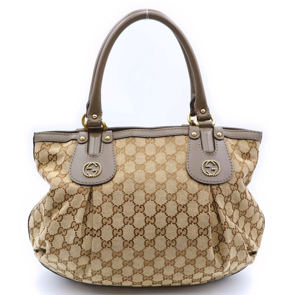 Gucci GG Canvas Scarlet Tote Bag Brown Beige Leather Gold — view 2