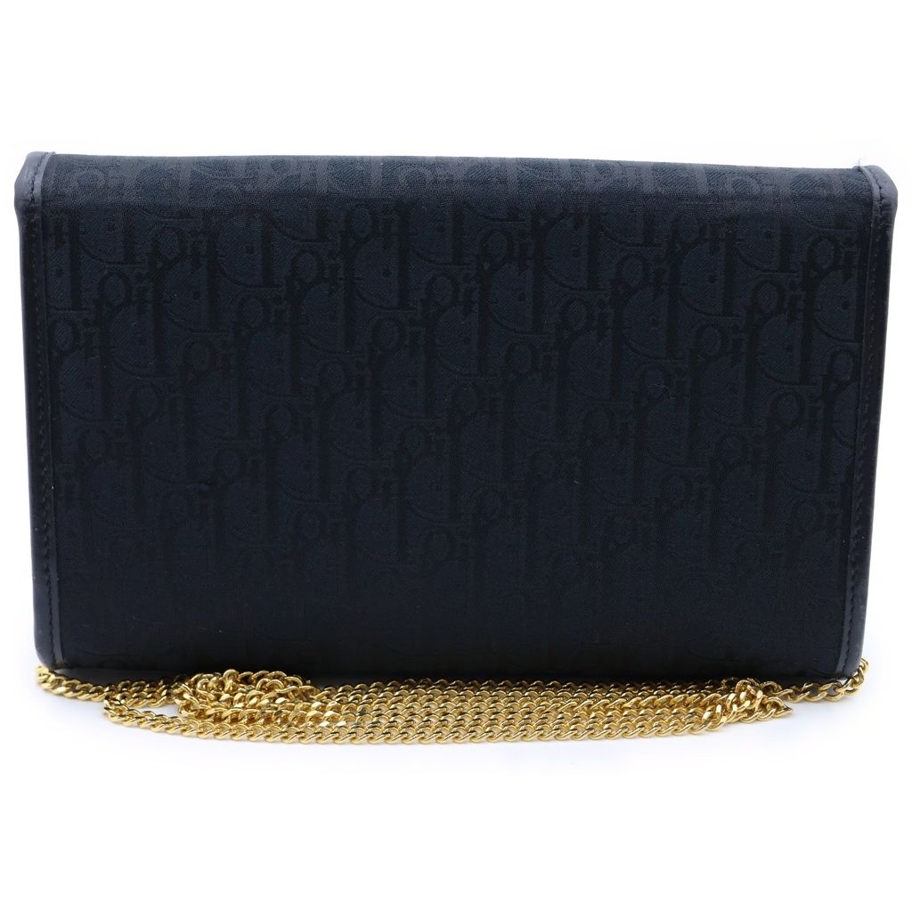 Dior Vintage Trotter Chain Shoulder Bag Black Canvas Leather Gold — view 2
