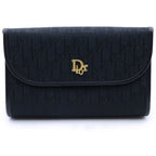 Dior Vintage Trotter Chain Shoulder Bag Black Canvas Leather Gold