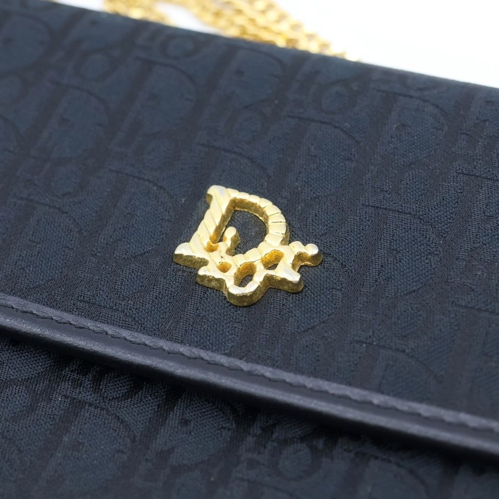 Dior Vintage Trotter Chain Shoulder Bag Black Canvas Leather Gold — view 5