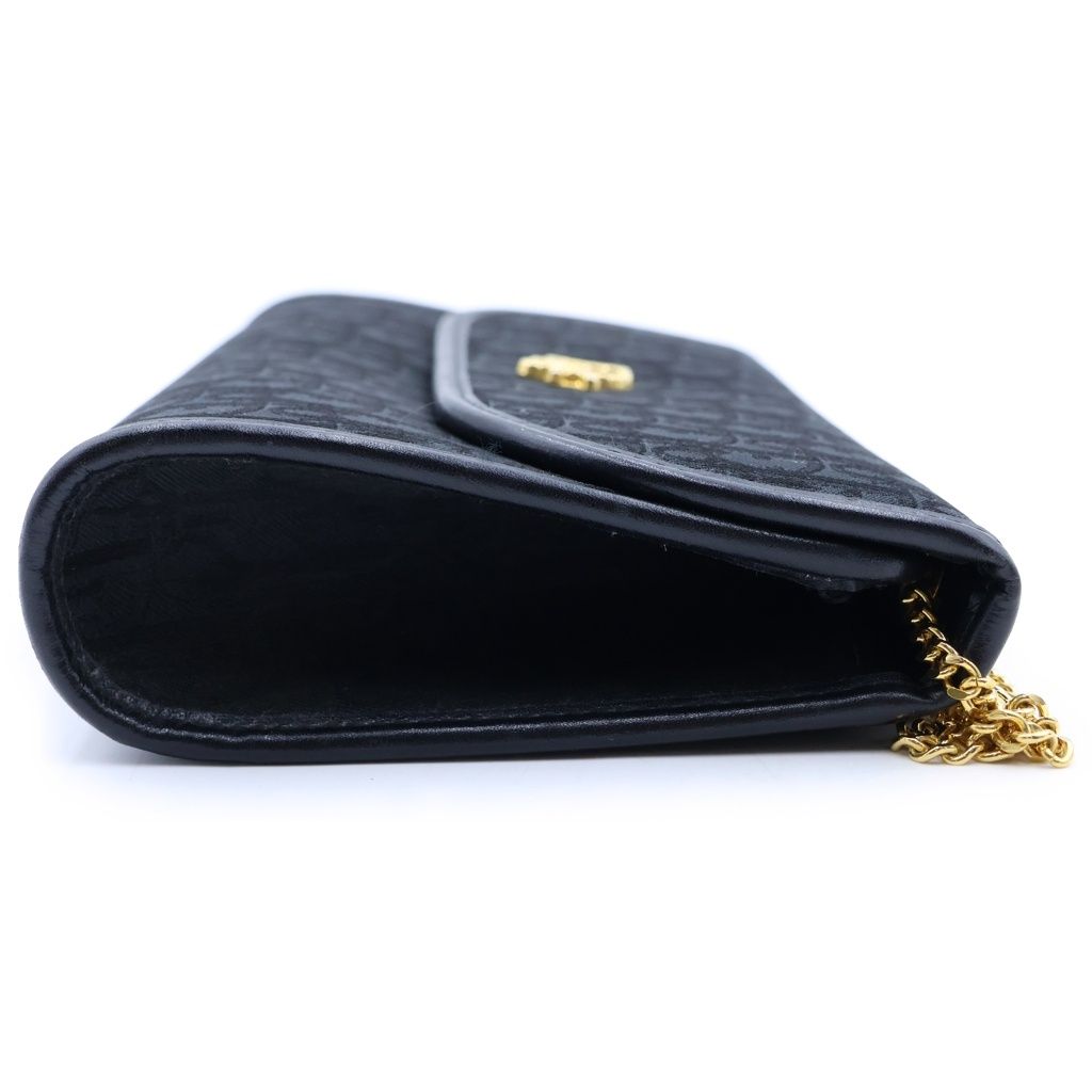 Dior Vintage Trotter Chain Shoulder Bag Black Canvas Leather Gold — view 3