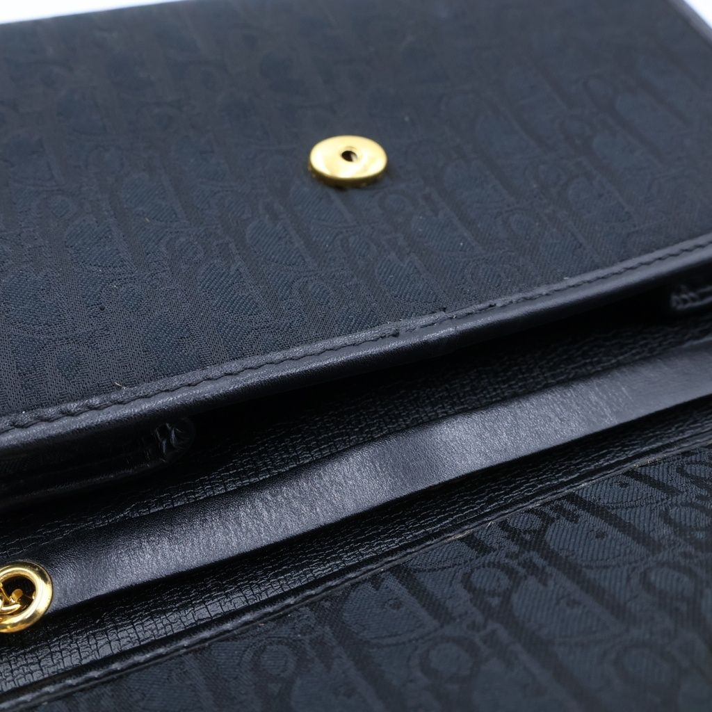 Dior Vintage Trotter Chain Shoulder Bag Black Canvas Leather Gold — view 8