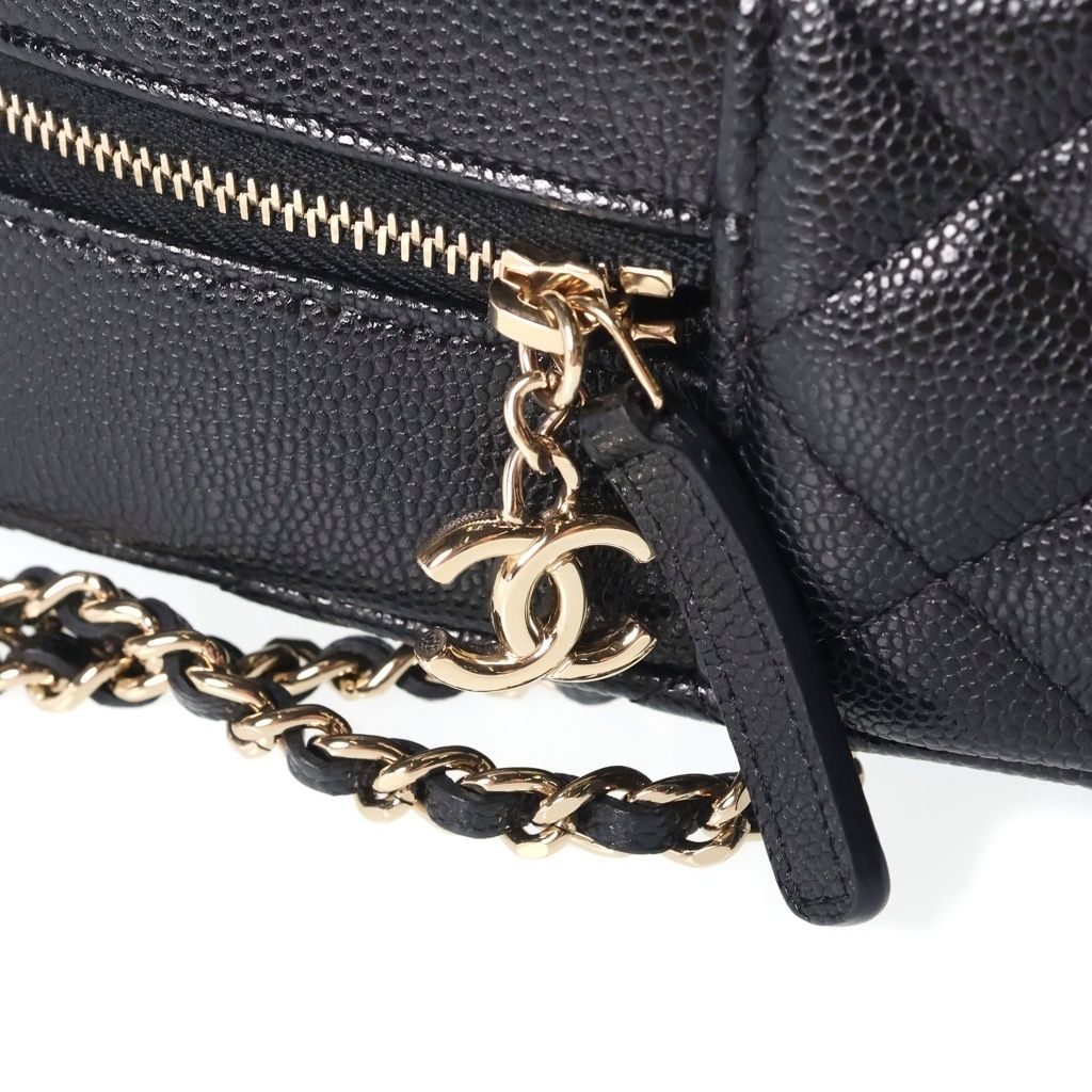 Chanel Mini Backpack Black Caviar Leather Gold — view 6