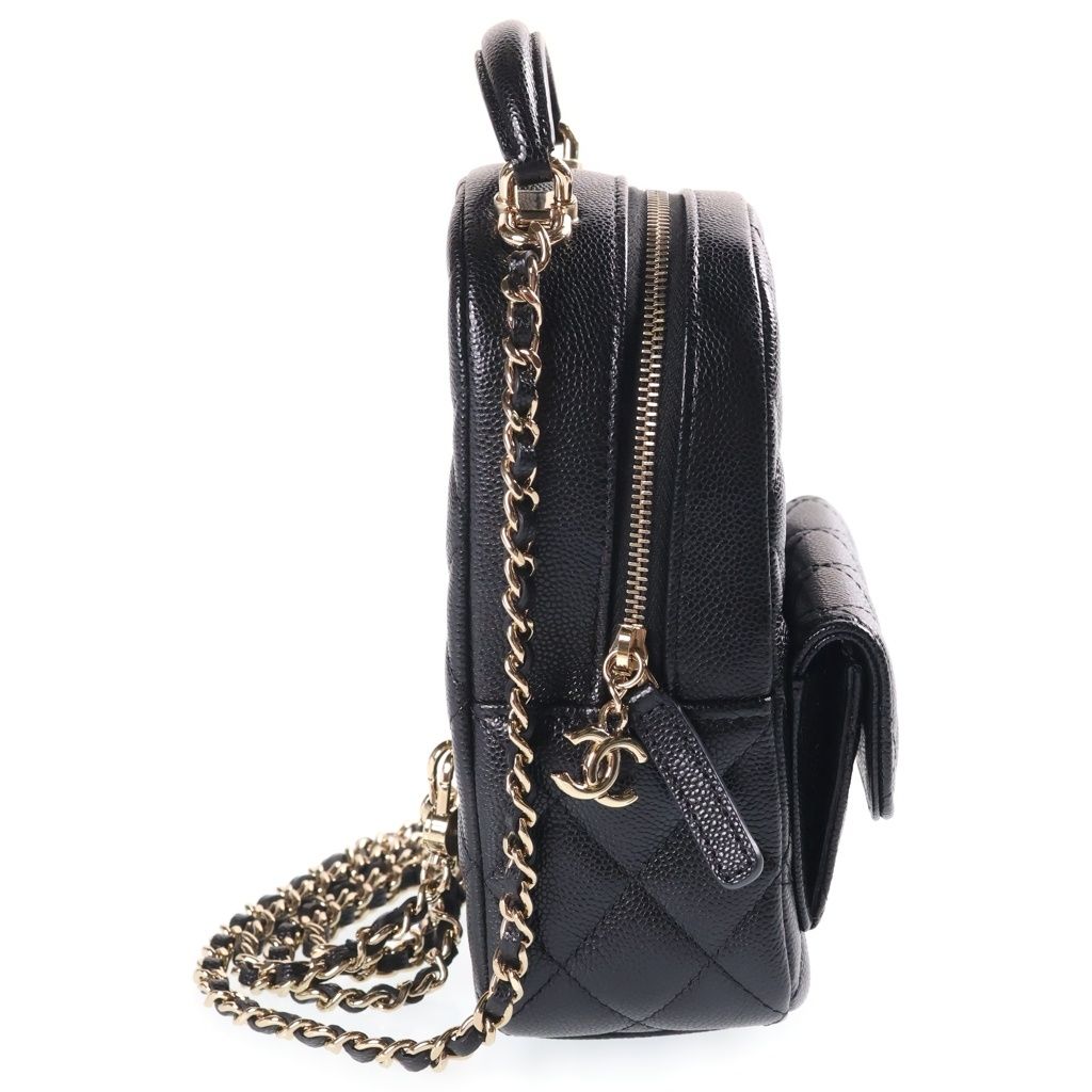 Chanel Mini Backpack Black Caviar Leather Gold — view 3