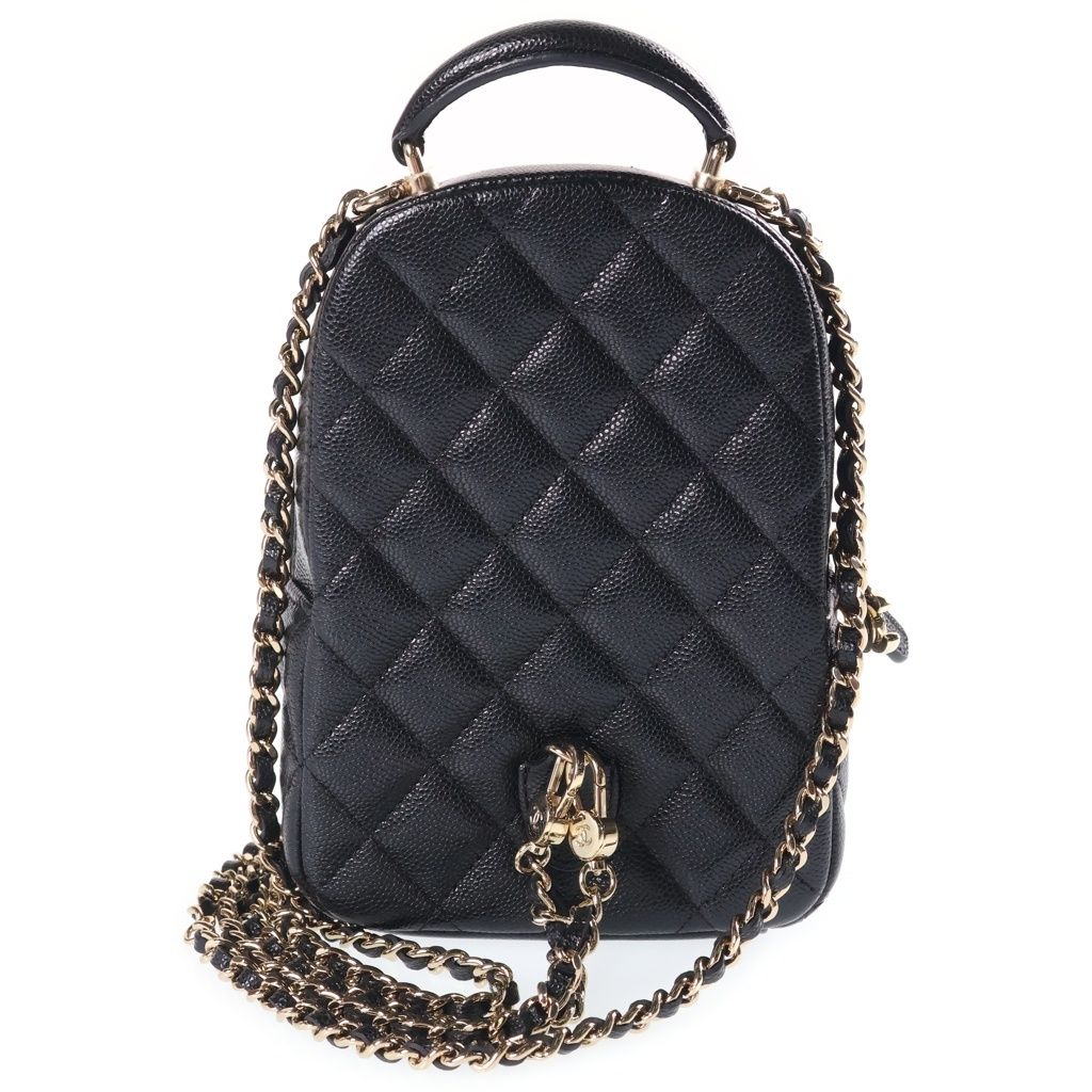 Chanel Mini Backpack Black Caviar Leather Gold — view 2