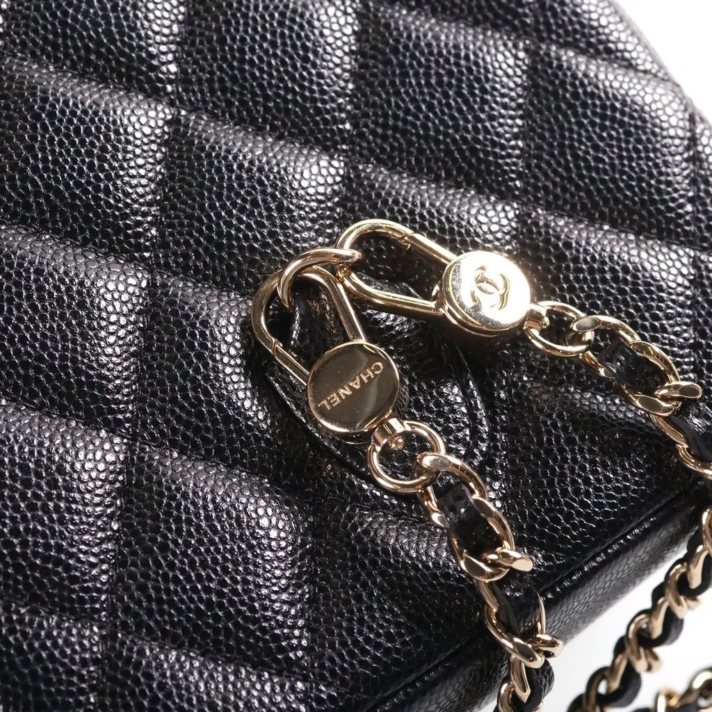 Chanel Mini Backpack Black Caviar Leather Gold — view 7