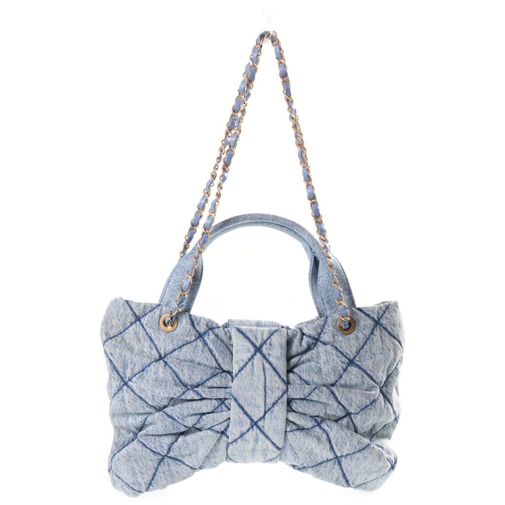 Chanel Bow Denim Ribbon 2-Way Chain Shoulder Bag Indigo Gold — view 2