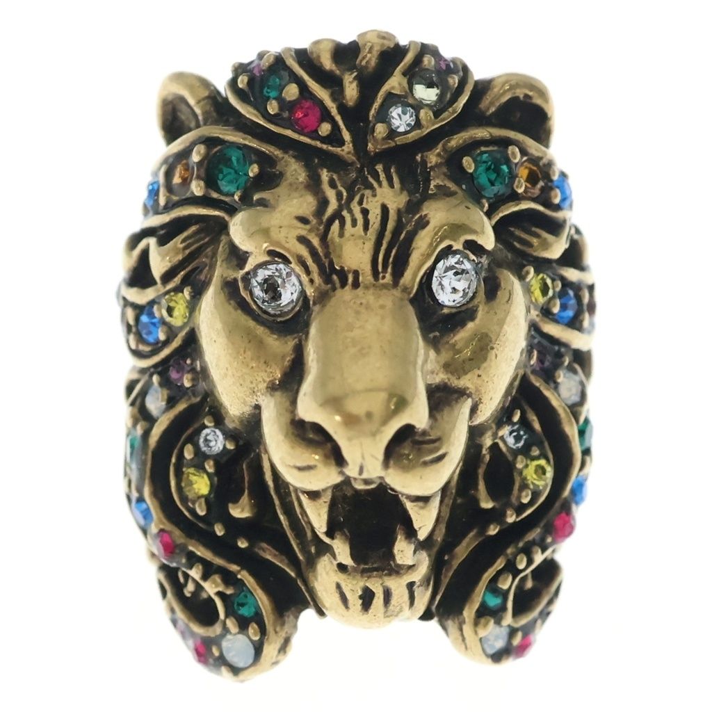 Gucci Lion Head Rhinestone Ring Gold