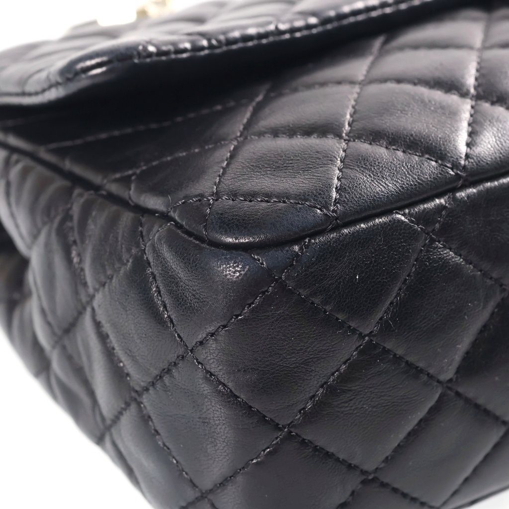 Chanel Quilted 25 Valentine Heart Charm Chain Shoulder Bag Black Lambskin Gold — view 5
