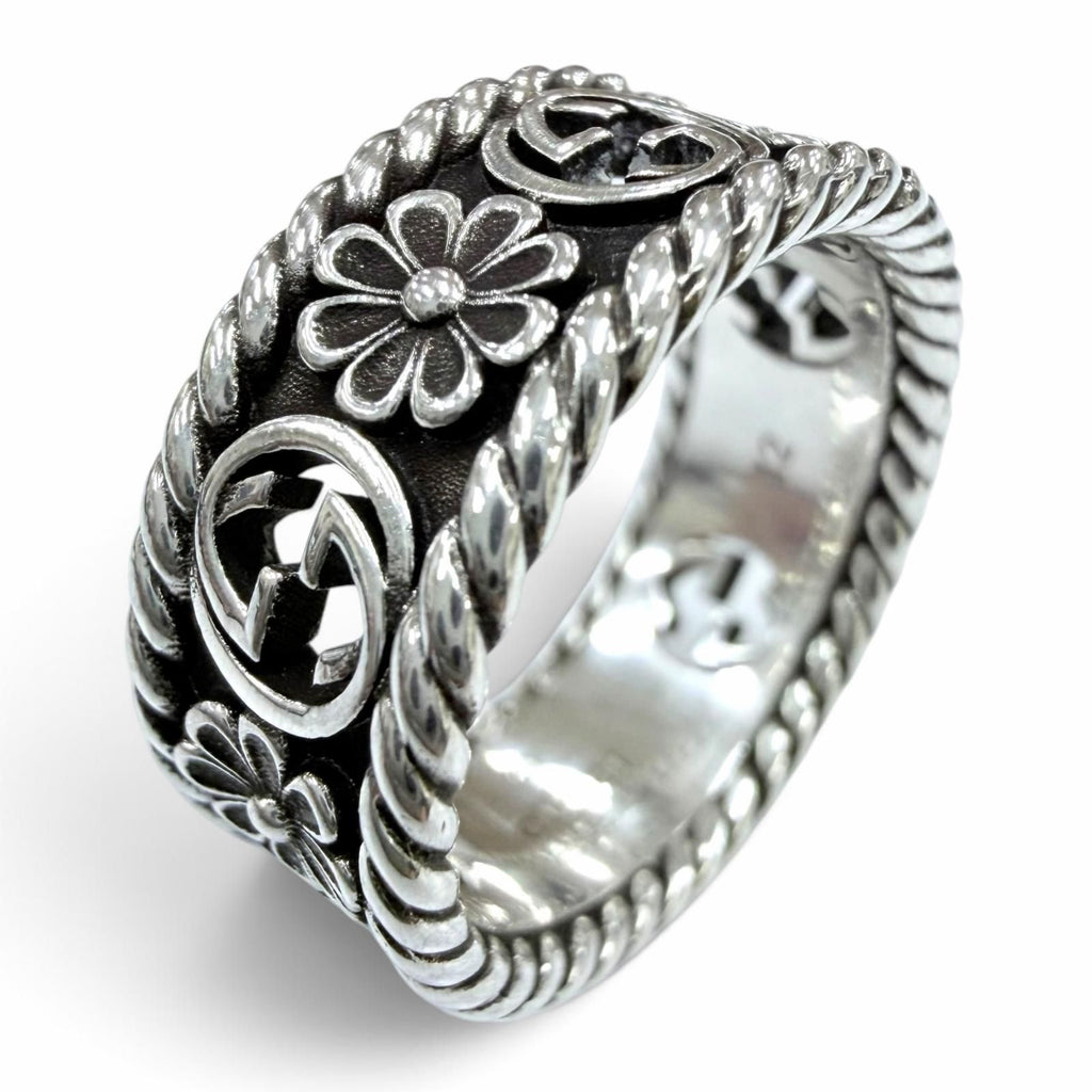 Gucci Interlocking G Flower Ring Silver JP