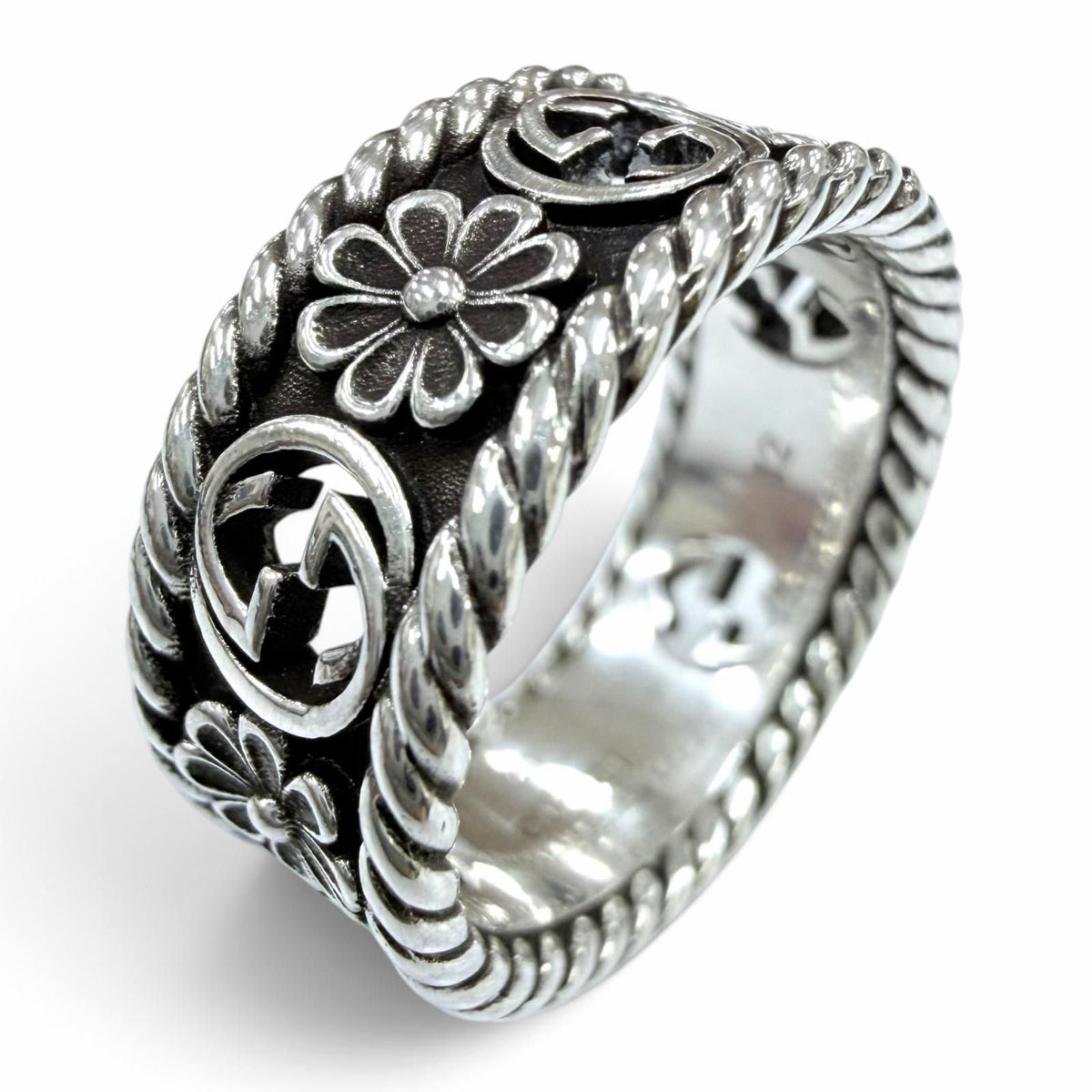 Gucci Interlocking G Flower Ring Silver JP