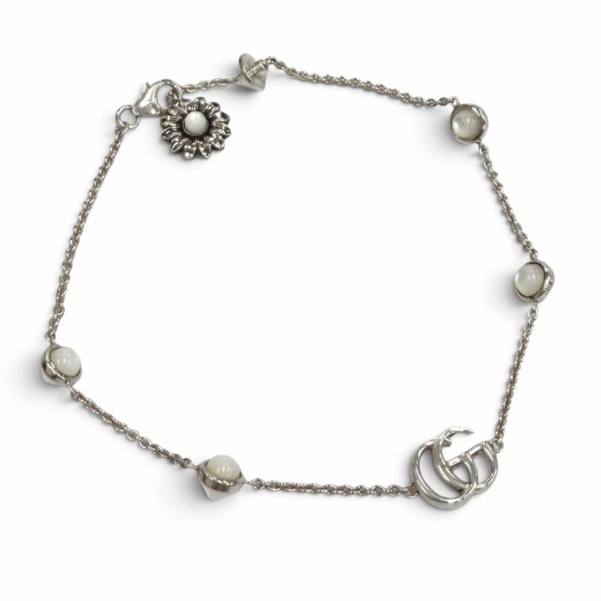 Gucci Double G Mother of Pearl Bracelet 925 Color Stone White Silver