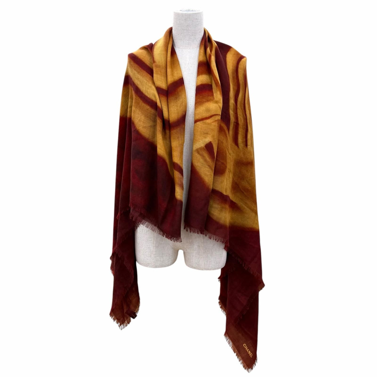 Chanel Cashmere 100% 136 184 Logo Horse Pattern Large Shawl Scarf Bordeaux — view 3