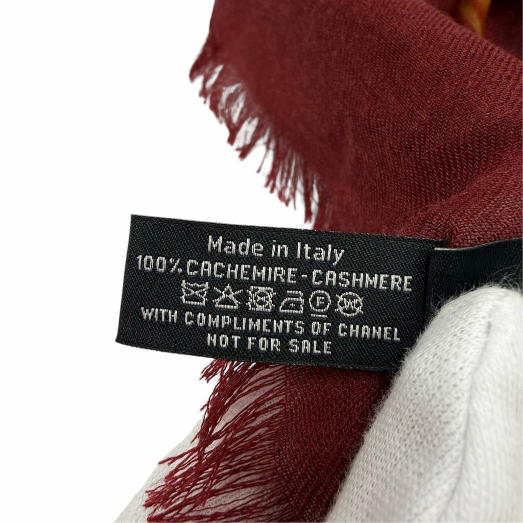 Chanel Cashmere 100% 136 184 Logo Horse Pattern Large Shawl Scarf Bordeaux — view 8