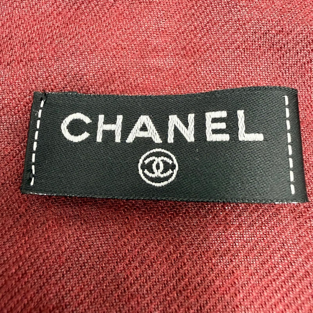 Chanel Cashmere 100% 136 184 Logo Horse Pattern Large Shawl Scarf Bordeaux — view 7