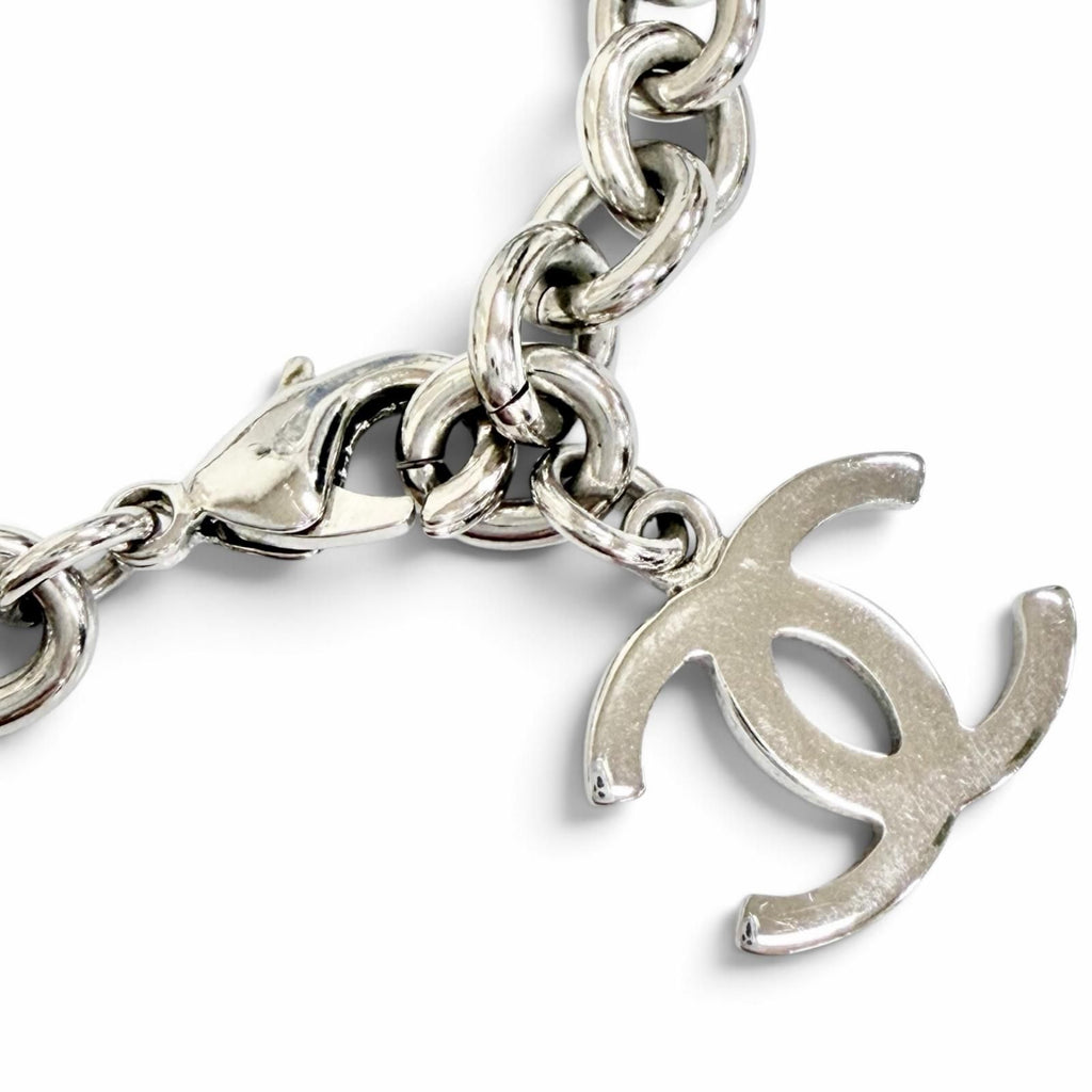 Chanel CC Logo Rhinestone Chain Necklace Silver — view 6