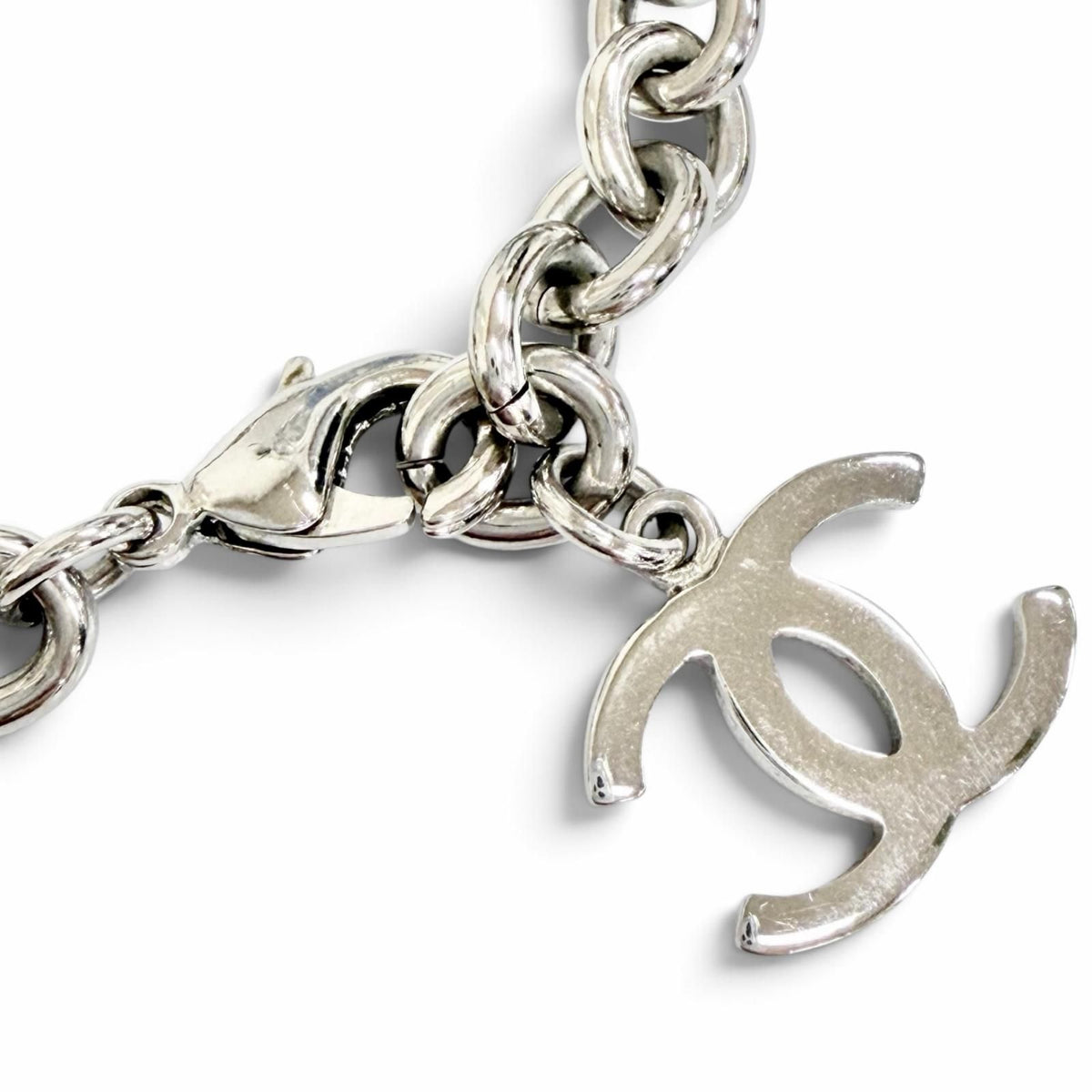 Chanel CC Logo Rhinestone Chain Necklace Silver — view 6