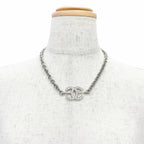 Chanel CC Logo Rhinestone Chain Necklace Silver — view 2