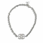 Chanel CC Logo Rhinestone Chain Necklace Silver — view 3