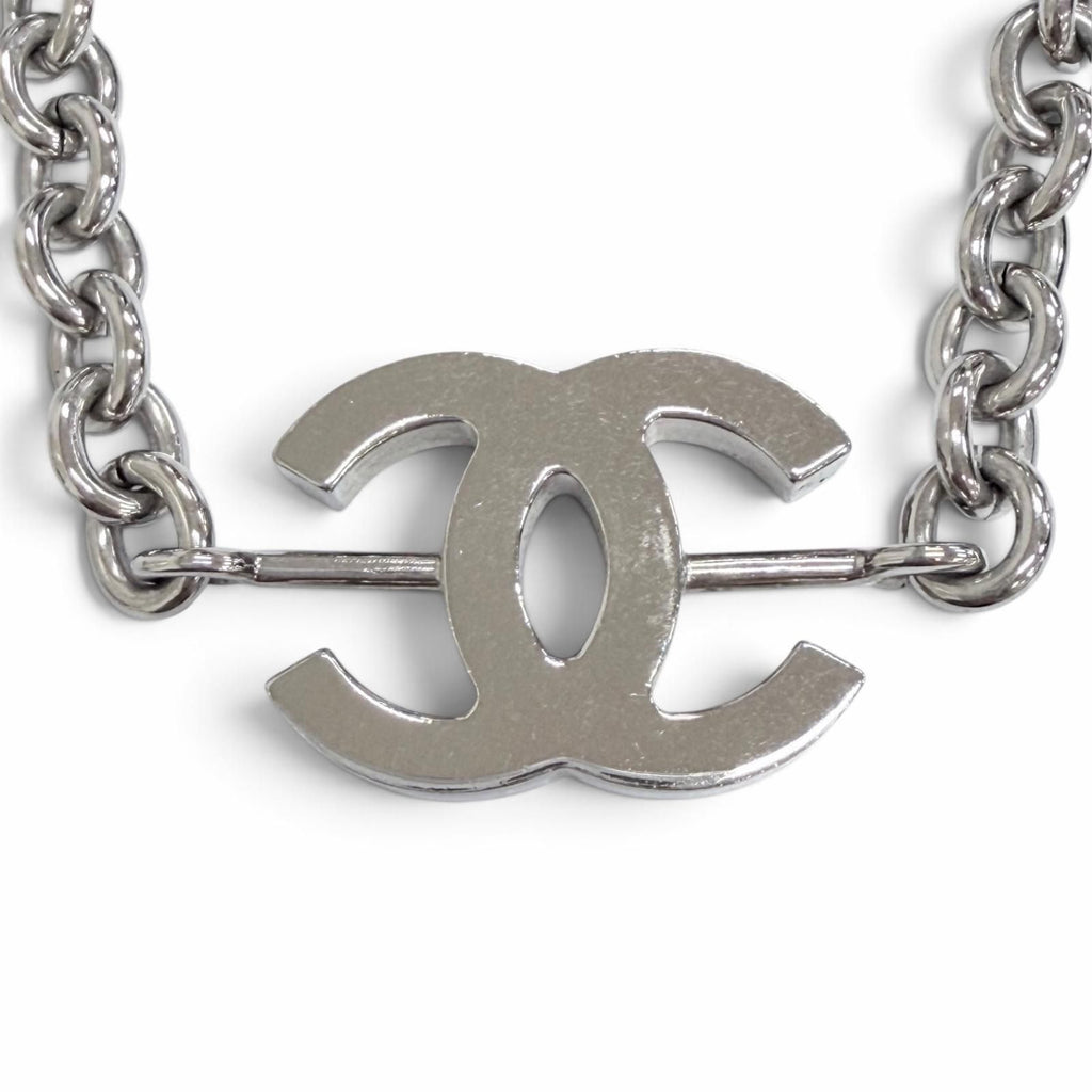 Chanel CC Logo Rhinestone Chain Necklace Silver — view 4
