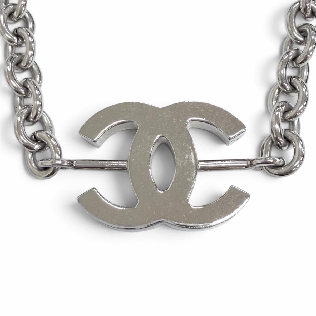 Chanel CC Logo Rhinestone Chain Necklace Silver — view 4