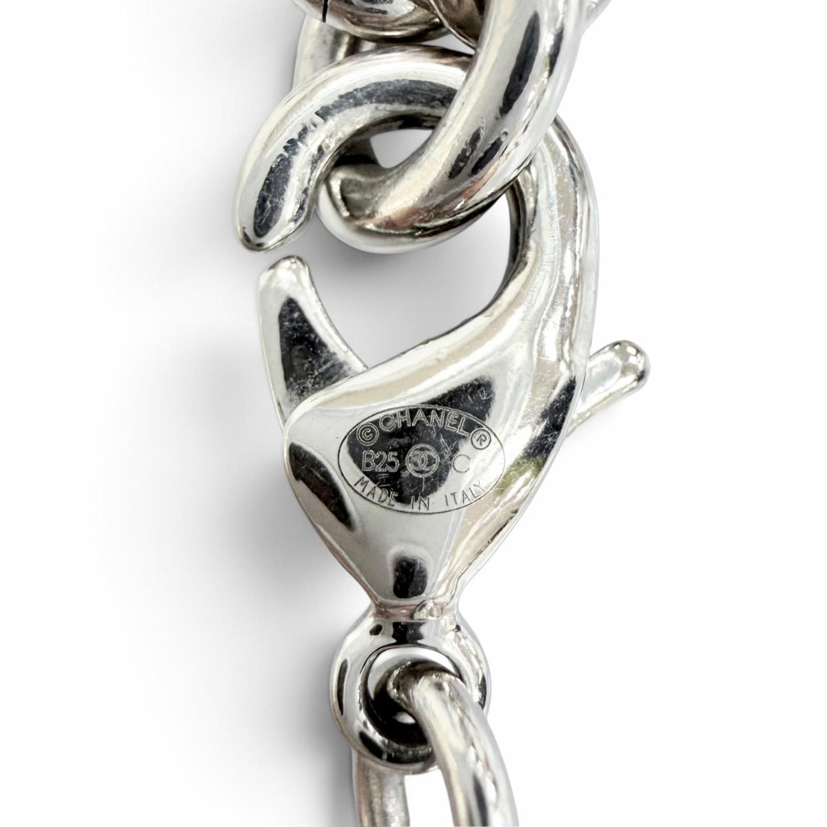 Chanel CC Logo Rhinestone Chain Necklace Silver — view 7