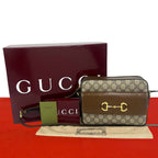 Gucci Horsebit 1955 GG Supreme Leather Shoulder Bag Pochette Crossbody Brown