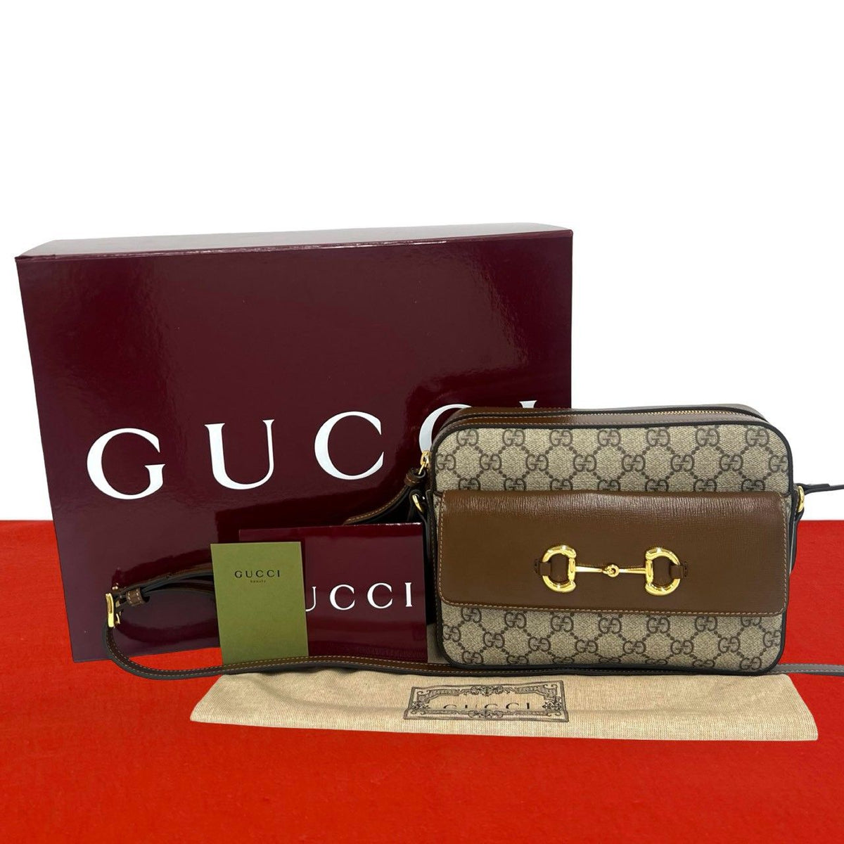 Gucci Horsebit 1955 GG Supreme Leather Shoulder Bag Pochette Crossbody Brown