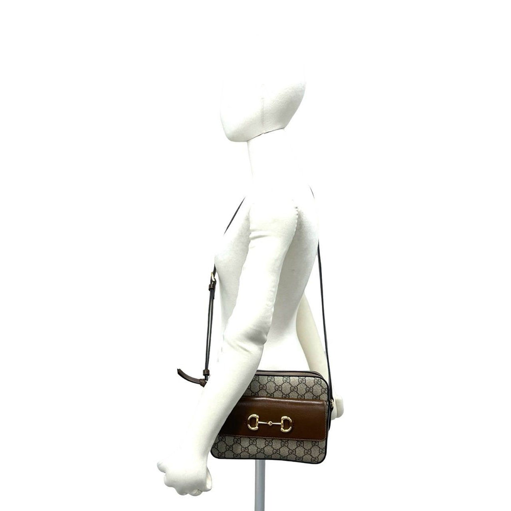 Gucci Horsebit 1955 GG Supreme Leather Shoulder Bag Pochette Crossbody Brown — view 2