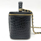 Chanel Shoulder Bag CC Logo Croco Embossed Vanity Leather Black — view 4