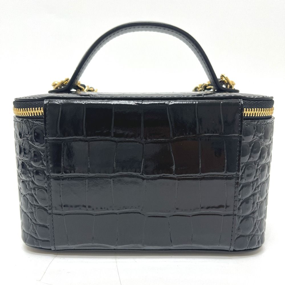 Chanel Shoulder Bag CC Logo Croco Embossed Vanity Leather Black — view 2