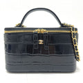 Chanel Shoulder Bag CC Logo Croco Embossed Vanity Leather Black