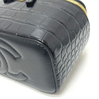 Chanel Shoulder Bag CC Logo Croco Embossed Vanity Leather Black — view 6