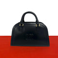 Celine Triomphe Logo Embossed Leather Mini Boston Bag Tote Black