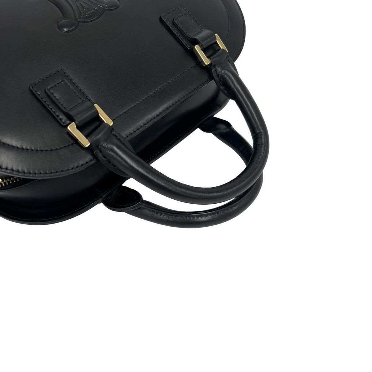 Celine Triomphe Logo Embossed Leather Mini Boston Bag Tote Black — view 4